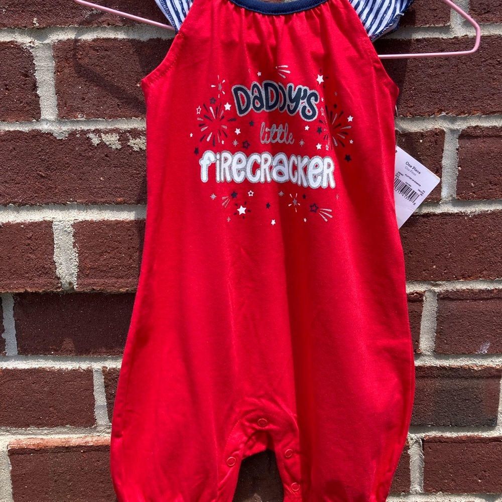 Red 'Daddy's Little Firecracker' Kids One Piece 4th Of July U.S.A. Size 12M U-)